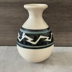 Native American Southwestern Geometric Design Wheel Turn Hand Painted Vase 6.5"